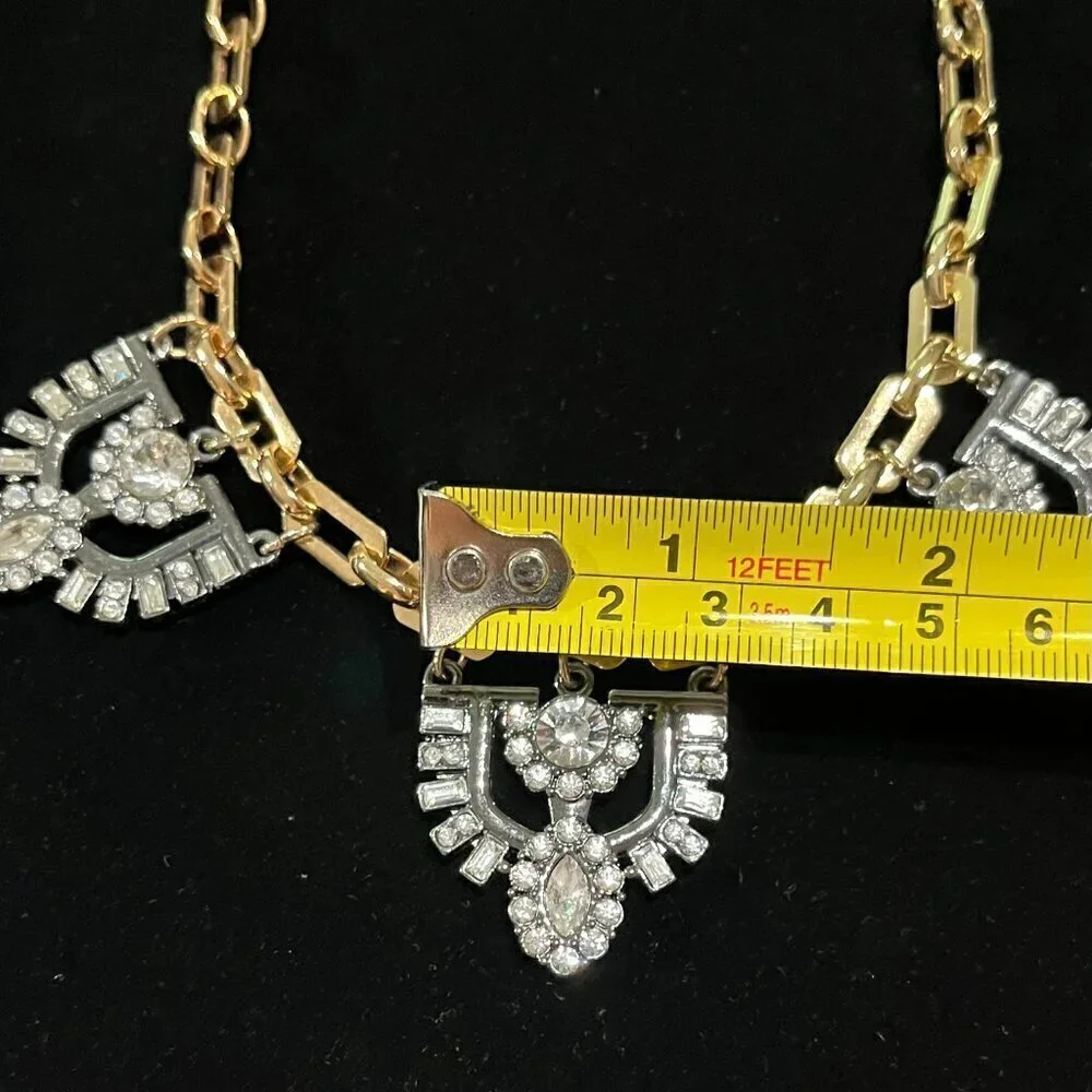 Stella & Dot Art Deco 1920's Rhinestone Two-Tone Statement Bib Necklace Retired
